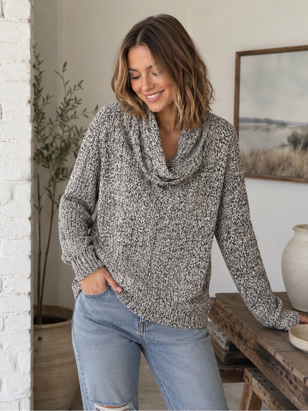 Cotton blend, cowl neck, soft and lightweight sweater-stitch fix exclusive NEW